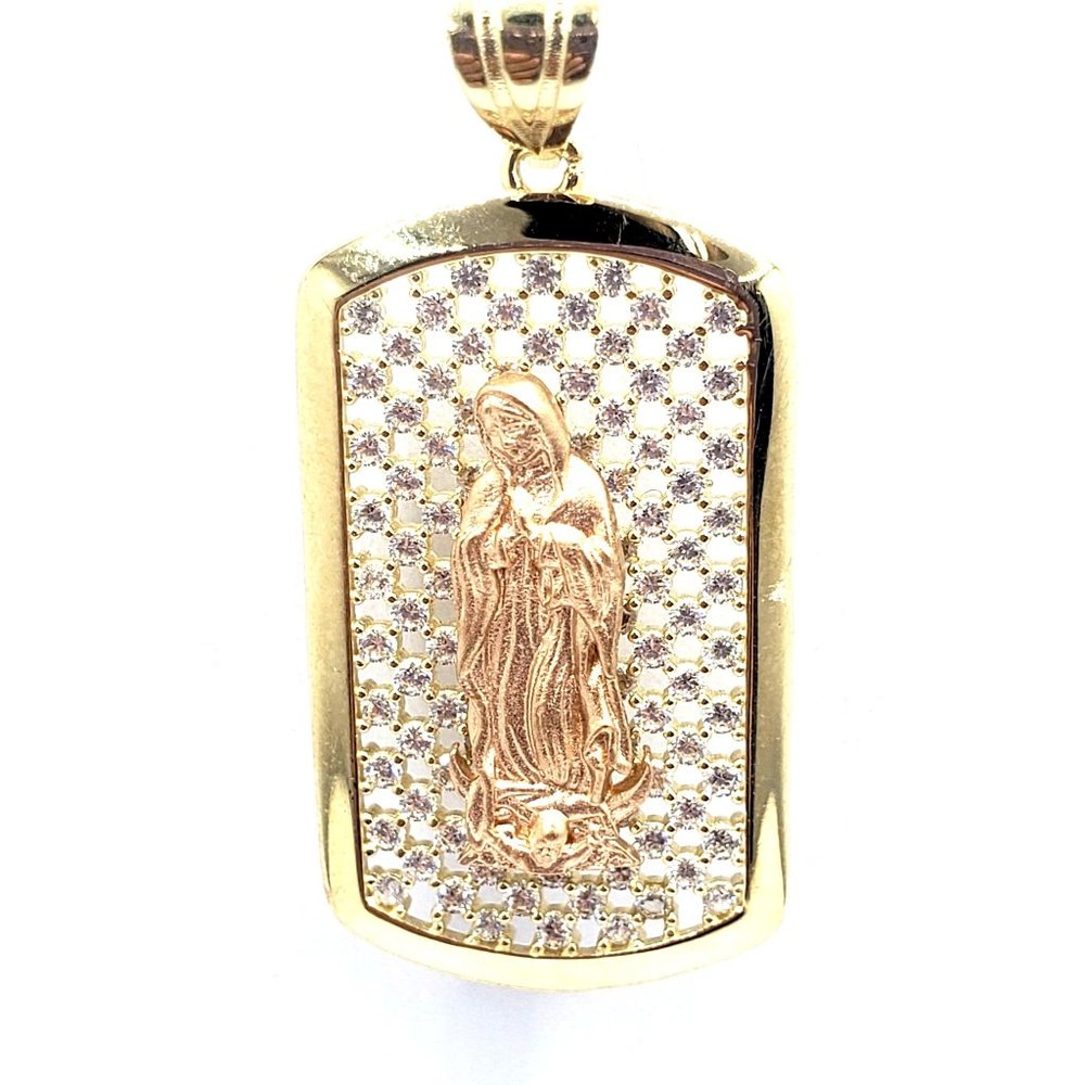 14K REAL GOLD pendant tri-color Guadalupe CZ White